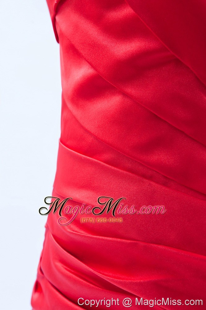 wholesale red column / sheath one shoulder mini-length satin bow prom dress