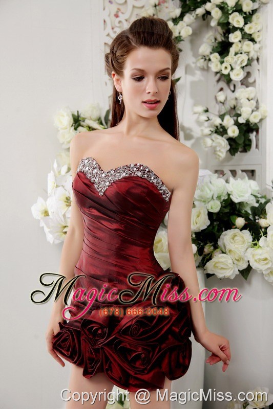 wholesale wine red column sweetheart short taffeta beading prom / homecoming dress