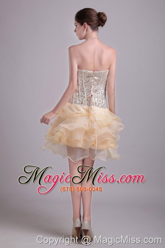 wholesale champagne a-line sweetheart short organza and sequins prom / cocktail dress