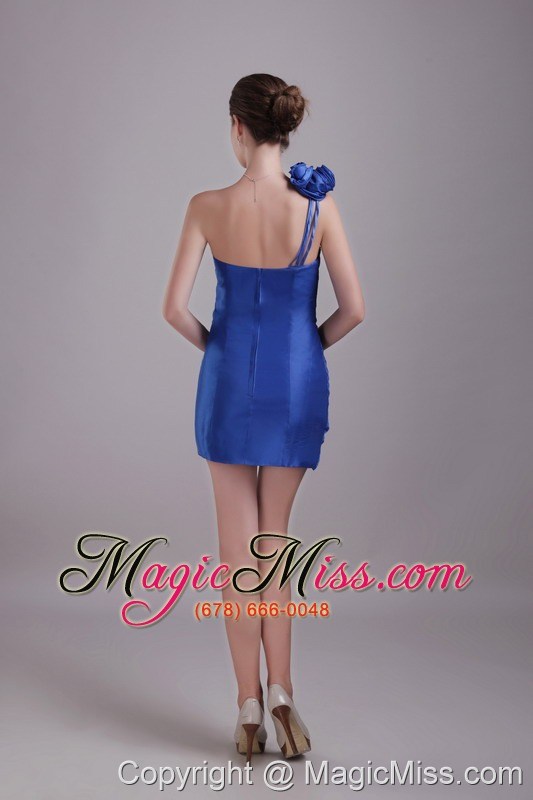 wholesale blue column/sheath one-shoulder mini-length handle-made flower prom / homecoming dress