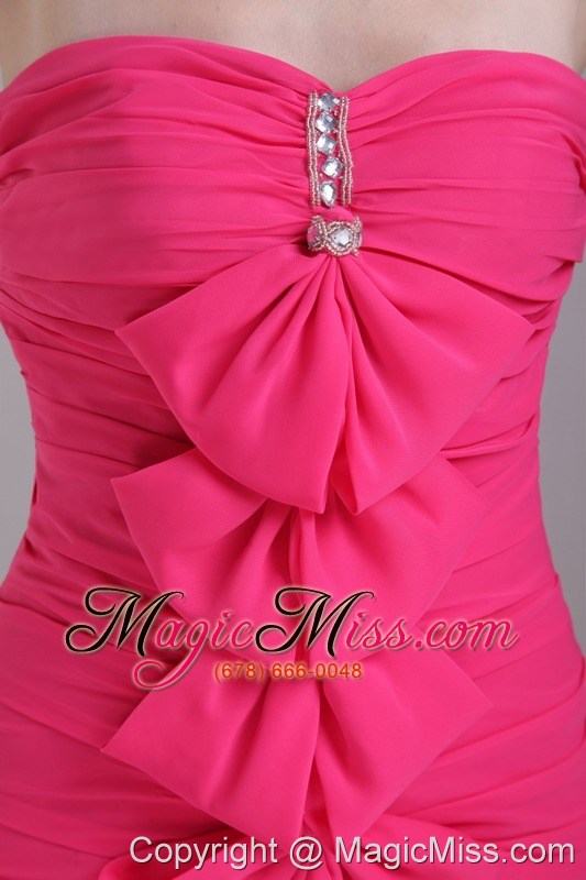 wholesale hot pink column/sheath strapless mini-length chiffon beading prom dress
