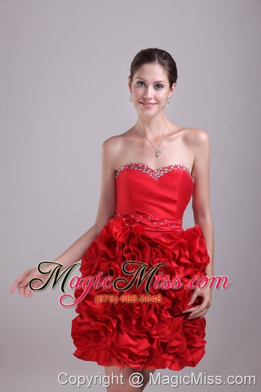 wholesale red column/sheath sweetheart mini-length satin beading prom dress