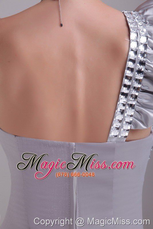 wholesale grey column/sheath one-shoulder mini-length satin rhinestone prom dress