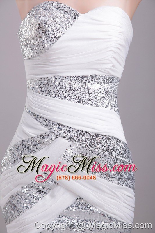 wholesale white column/sheath sweetheart mini-length chiffon and sequin ruch prom / homecoming dress
