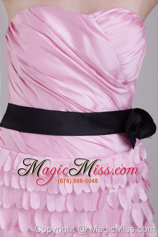 wholesale pink column strapless mini-length taffeta sash and ruch prom / homecoming dress