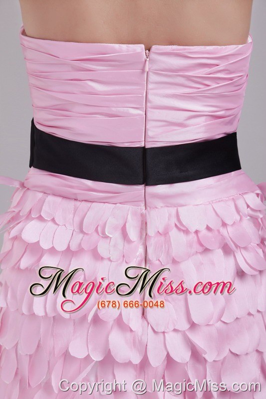 wholesale pink column strapless mini-length taffeta sash and ruch prom / homecoming dress
