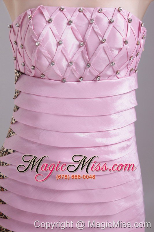 wholesale baby pink column/sheath strapless knee-length taffeta and leopard beading ruffles prom / homecoming dress