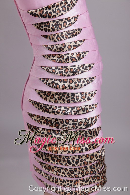 wholesale baby pink column/sheath strapless knee-length taffeta and leopard beading ruffles prom / homecoming dress