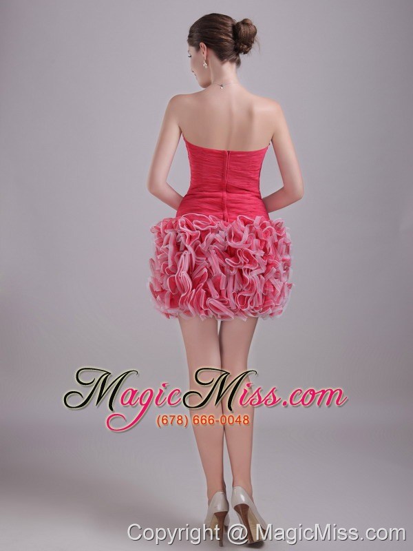 wholesale red column/sheath strapless mini-length chiffon and organza ruch prom / homecoming dress