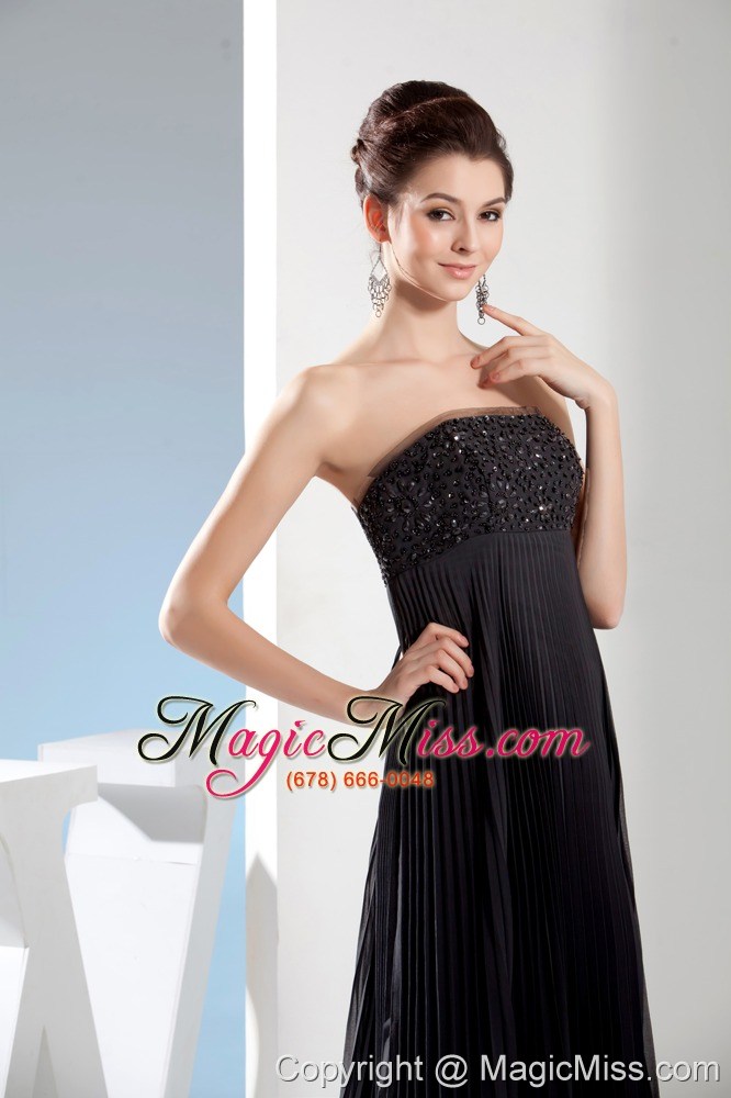 wholesale beading long black strapless empire prom dress with natural waist