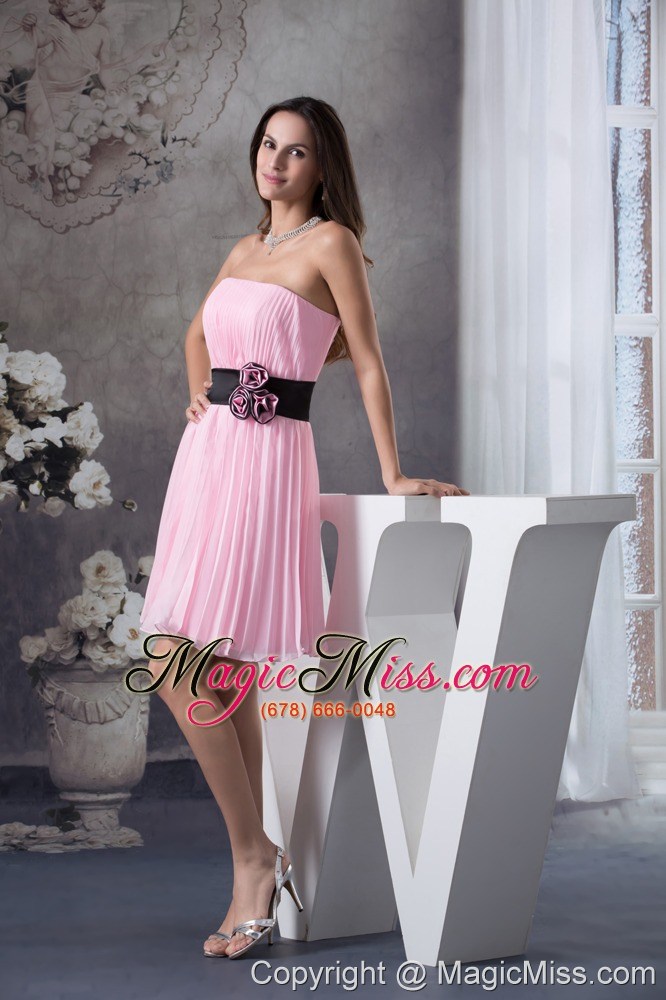 wholesale hand made flowers a-line strapless short pink prom dress