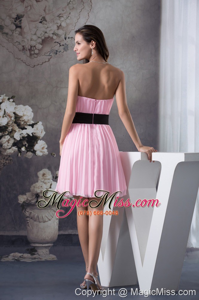 wholesale hand made flowers a-line strapless short pink prom dress