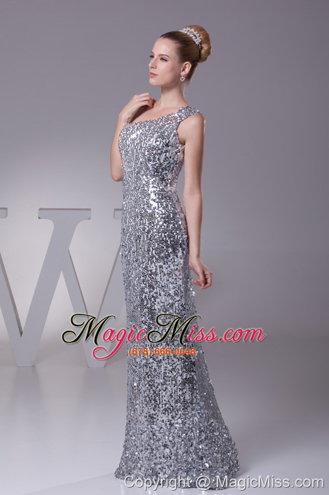 wholesale sequin one shoulder column floor-length prom dress