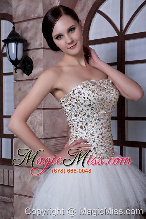 wholesale white column strapless high-low beading taffeta and tulle prom dress