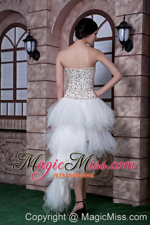 wholesale white column strapless high-low beading taffeta and tulle prom dress