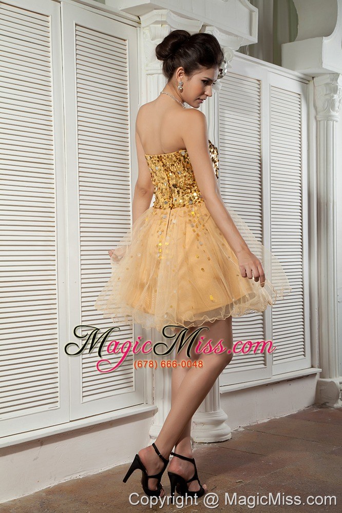 wholesale light yellow a-line / pricess sweetheart mini-length organza sequins prom / homecoming dress