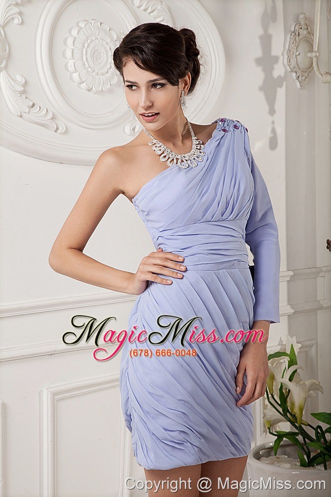 wholesale modern lilac mother of the bride dress column one shoulder chiffon beading and ruch mini-length