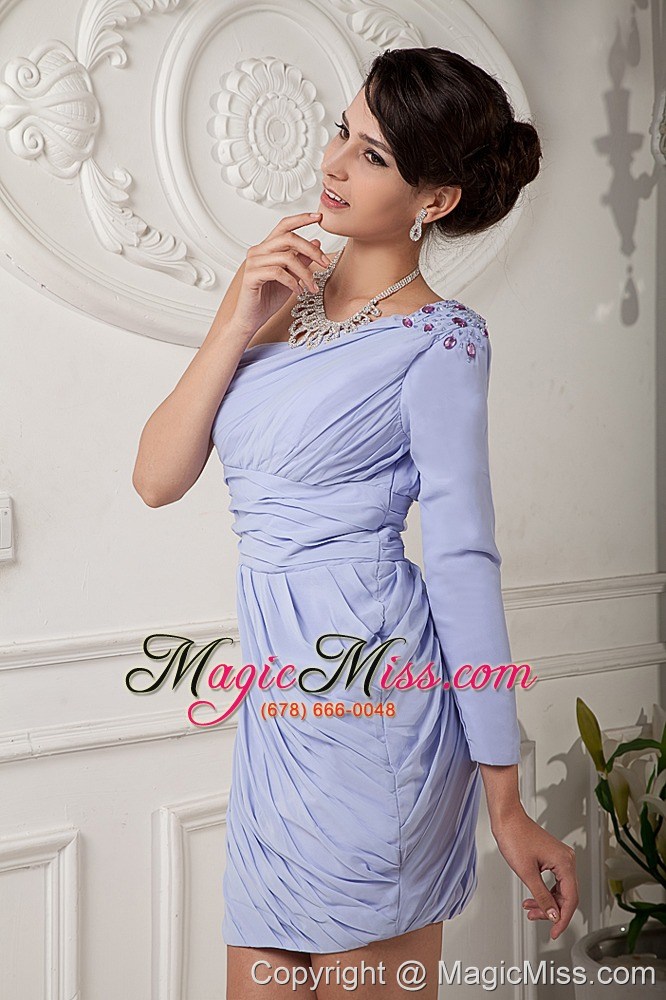 wholesale modern lilac mother of the bride dress column one shoulder chiffon beading and ruch mini-length