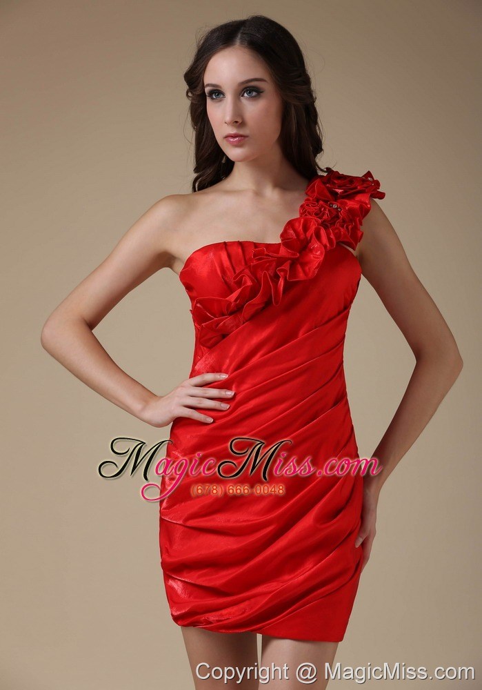 wholesale sexy red column one shoulder cocktail dress elastic woven satin hand made flower and ruch mini-length