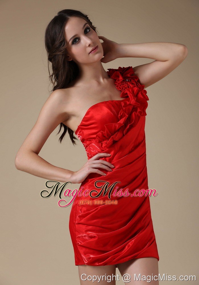 wholesale sexy red column one shoulder cocktail dress elastic woven satin hand made flower and ruch mini-length