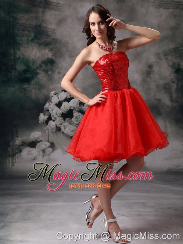 wholesale red a-line strapless mini-length organza prom / homecoming dress