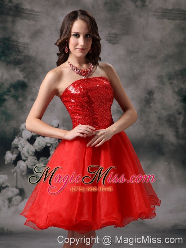 wholesale red a-line strapless mini-length organza prom / homecoming dress