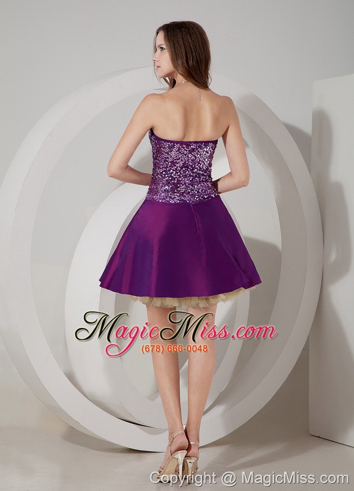 wholesale purple a-line sweetheart mini-length taffeta and sequin and tulle prom dress
