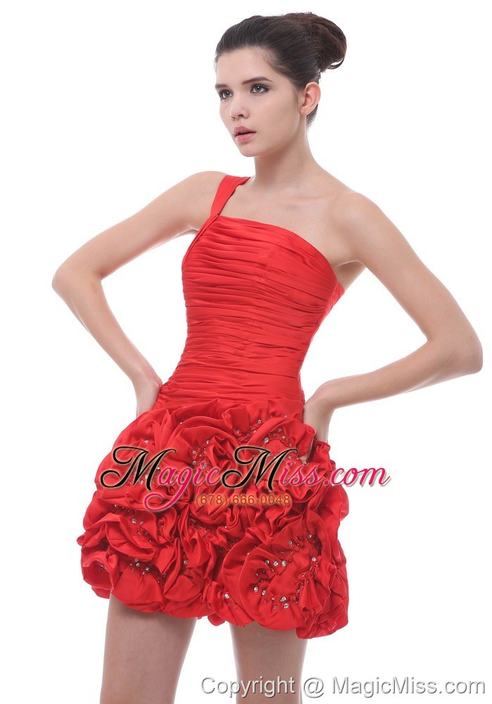 wholesale auburn hills one shoulder hand made flowers with beading ruch mini-length red 2013 prom / homecoming dress