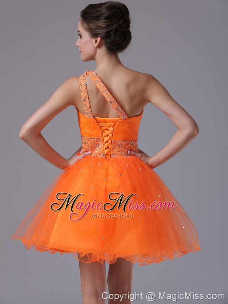 wholesale pretty orange beaded decorate waist organza one shoulder mini-length cocktail dress