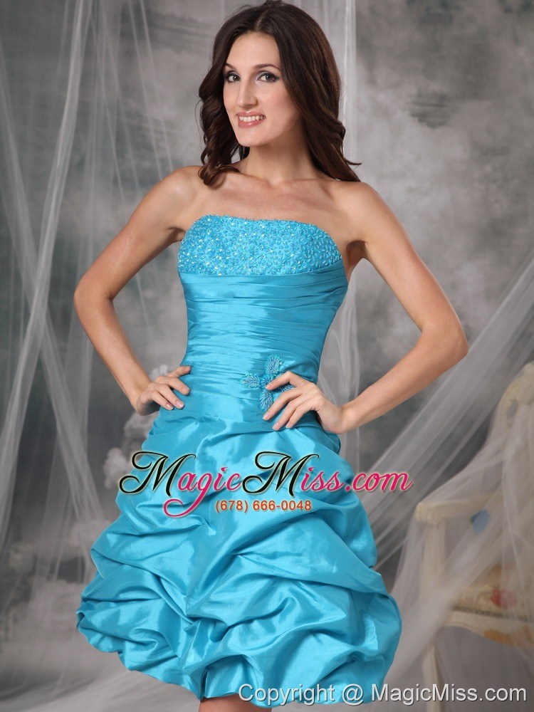 wholesale aqua a-line / princess strapless mini-length taffeta beading prom dress