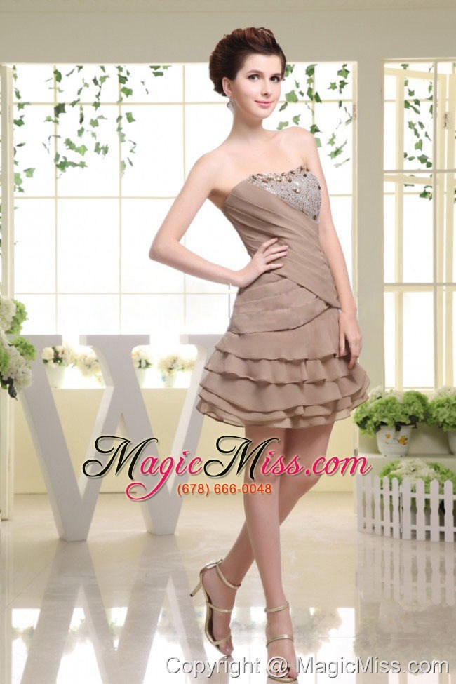 wholesale grey prom dress with beading and ruffled layers