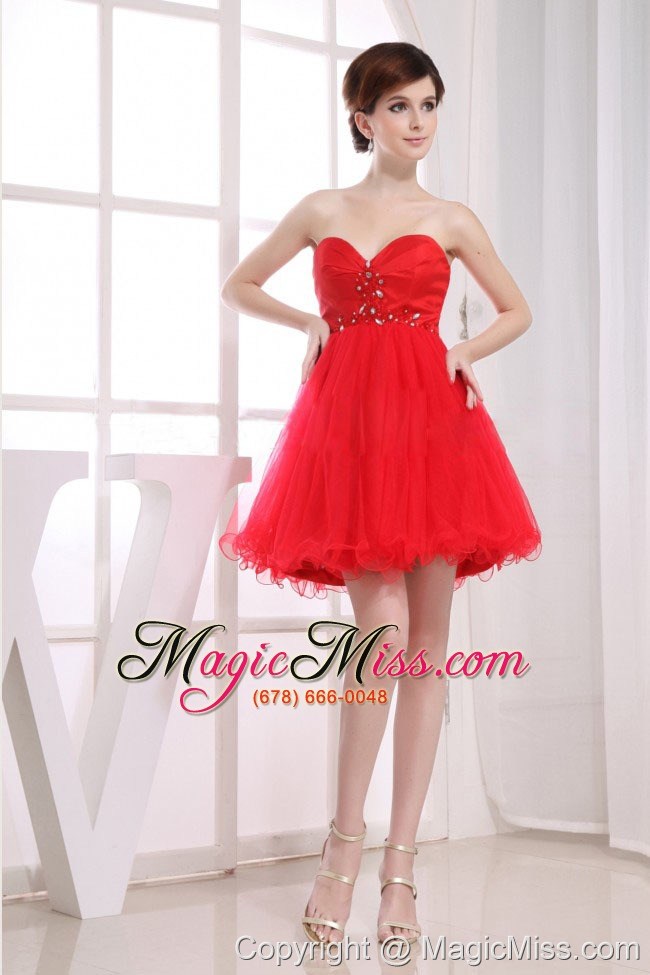wholesale beading sweetheart tulle mini-length a-line red prom dress