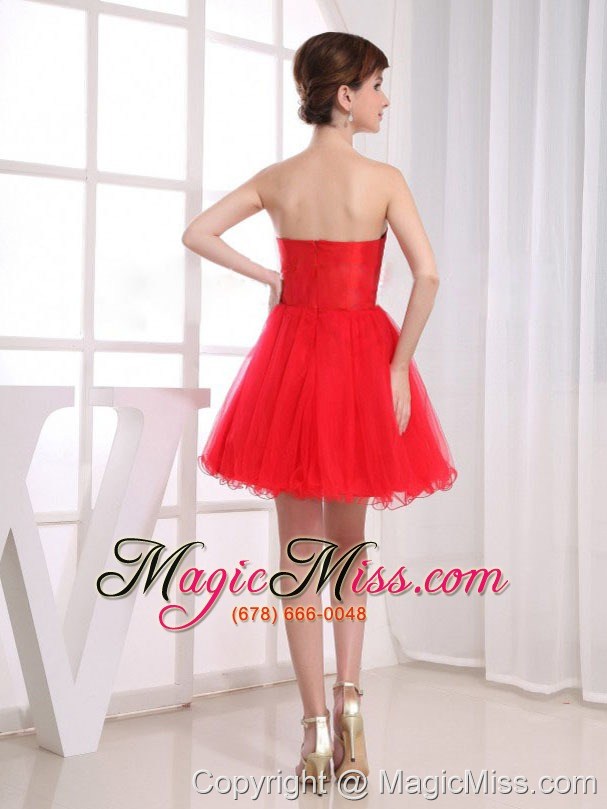 wholesale beading sweetheart tulle mini-length a-line red prom dress