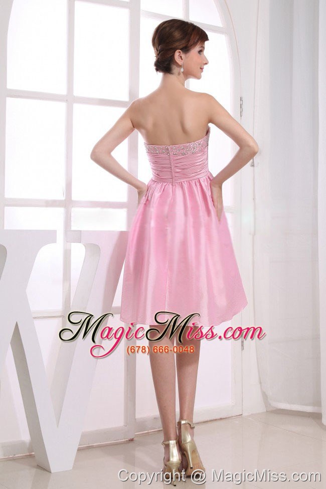 wholesale beading pink sweetheart a-line taffeta knee-length prom dress