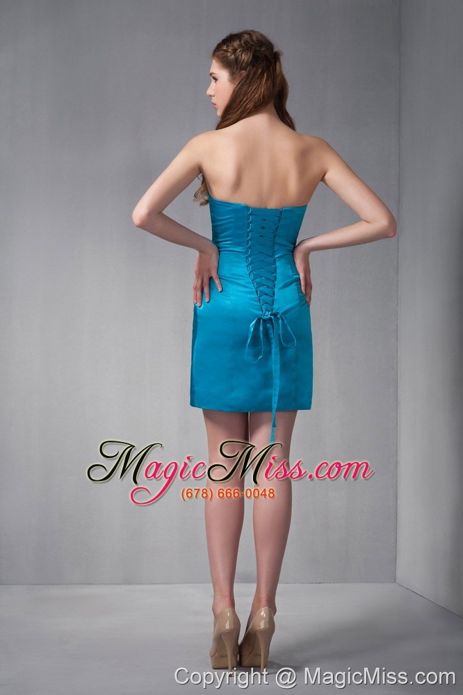 wholesale blue column strapless mini-length taffeta ruch prom dress