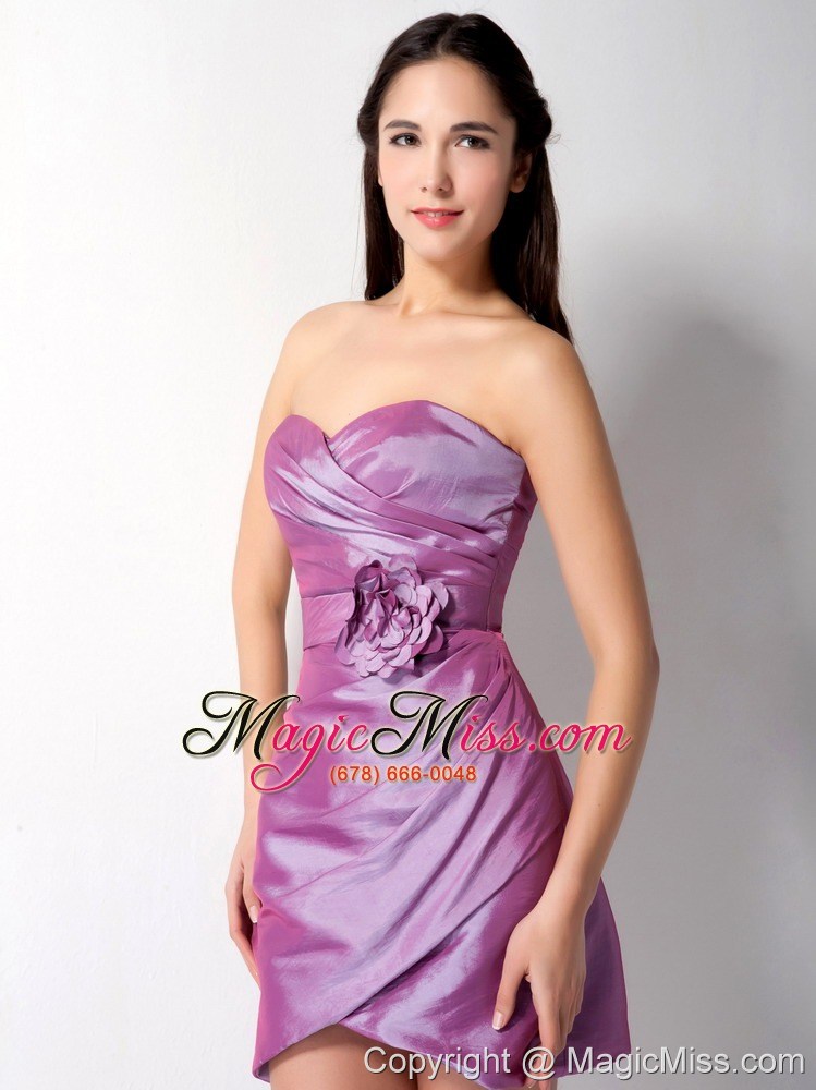 wholesale lavender column sweetheart mini-length taffeta hand made flower and ruch homecoming dress