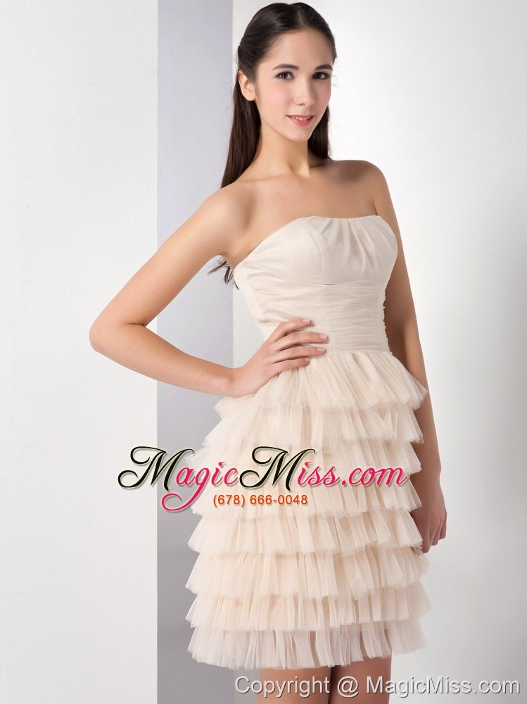 wholesale champagne column strapless mini-length taffeta and tulle ruffled layers cocktail dress