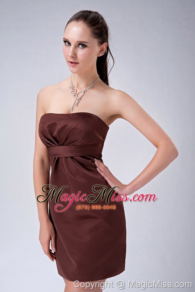 wholesale brown column strapless mini-length satin ruch bridesmaid dress