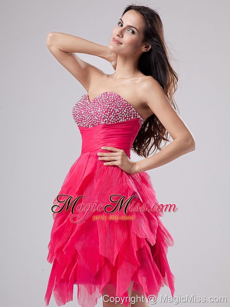 wholesale beaded decorate bust sweetheart for coral red prom / cocktail dress with ruffles knee-length