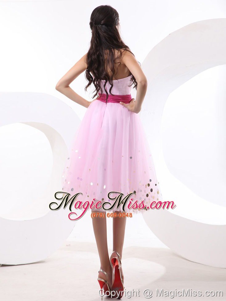 wholesale beautiful prom dress with baby pink sequins and sash