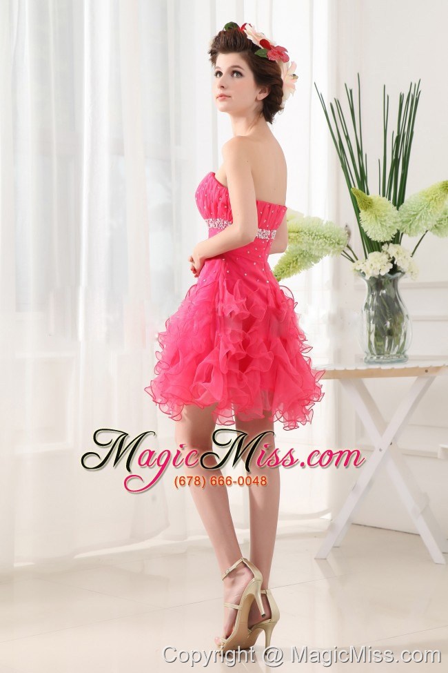 wholesale hot pink prom dress with ruffled layers and beading ruch