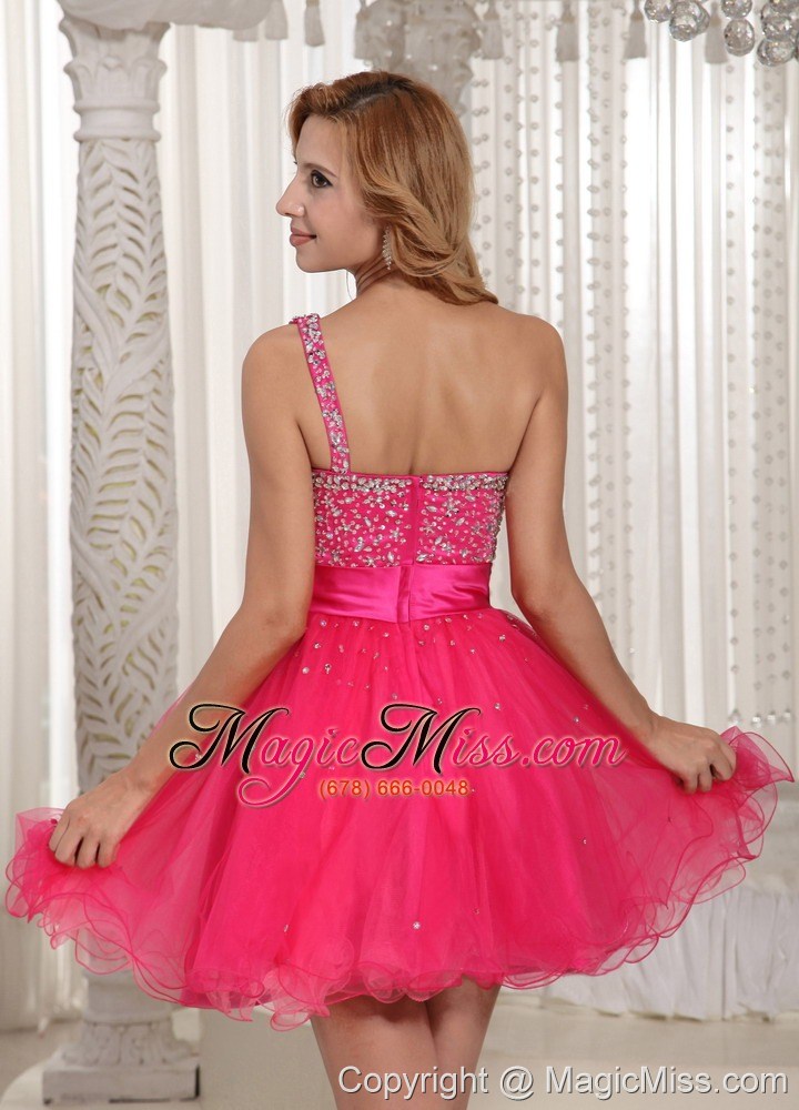 wholesale one shoulder beaded decorate bust sweet prom dress with hot pink in texas