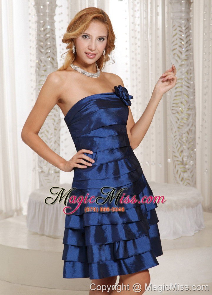 wholesale stylish a-line ruched layered bridesmaid dress navy blue taffeta