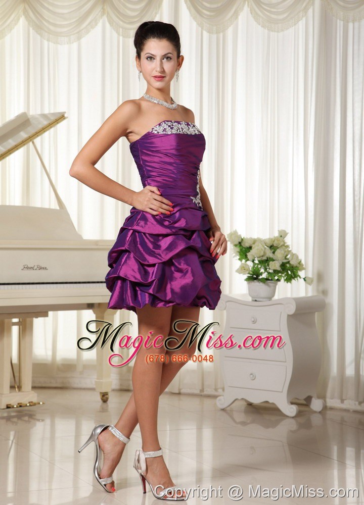 wholesale appliques lace-up strapless with ruched bodic cocktail dress eggplant purple
