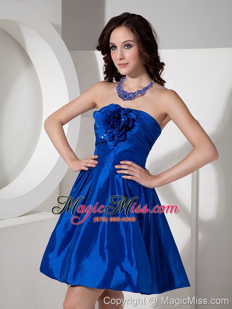 wholesale blue a-line strapless mini-length taffeta hand flowers prom dress