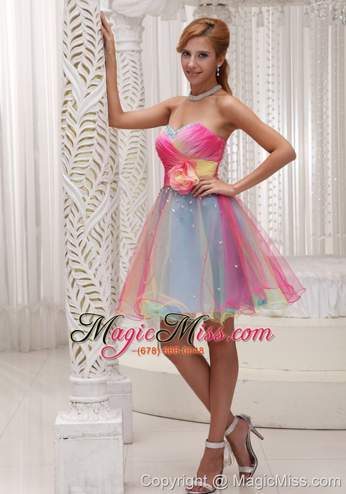 wholesale lovely ombre color prom / homecoming dress for 2013 organza with hand made flower sweetheart ruched bodice