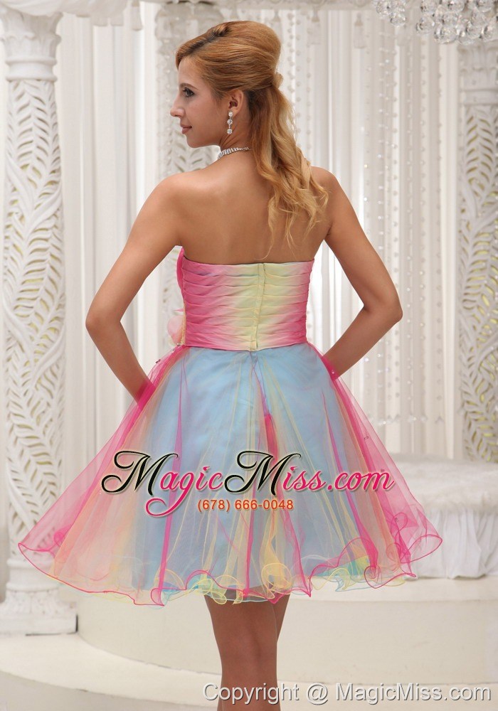 wholesale lovely ombre color prom / homecoming dress for 2013 organza with hand made flower sweetheart ruched bodice