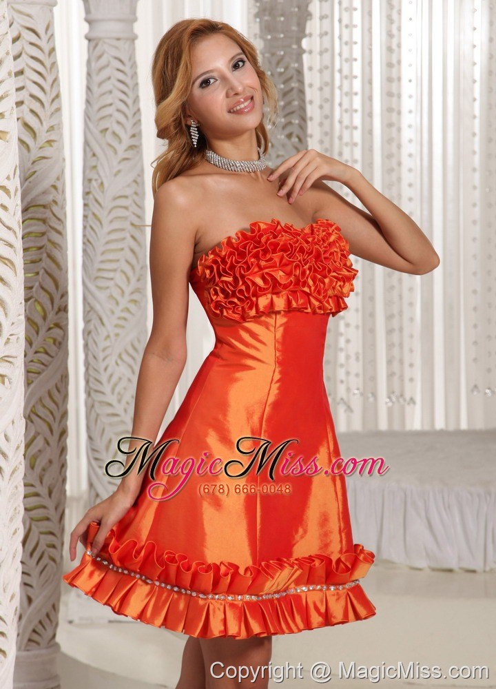 wholesale orange red hand made flowers a-line custom made prom dress with taffeta