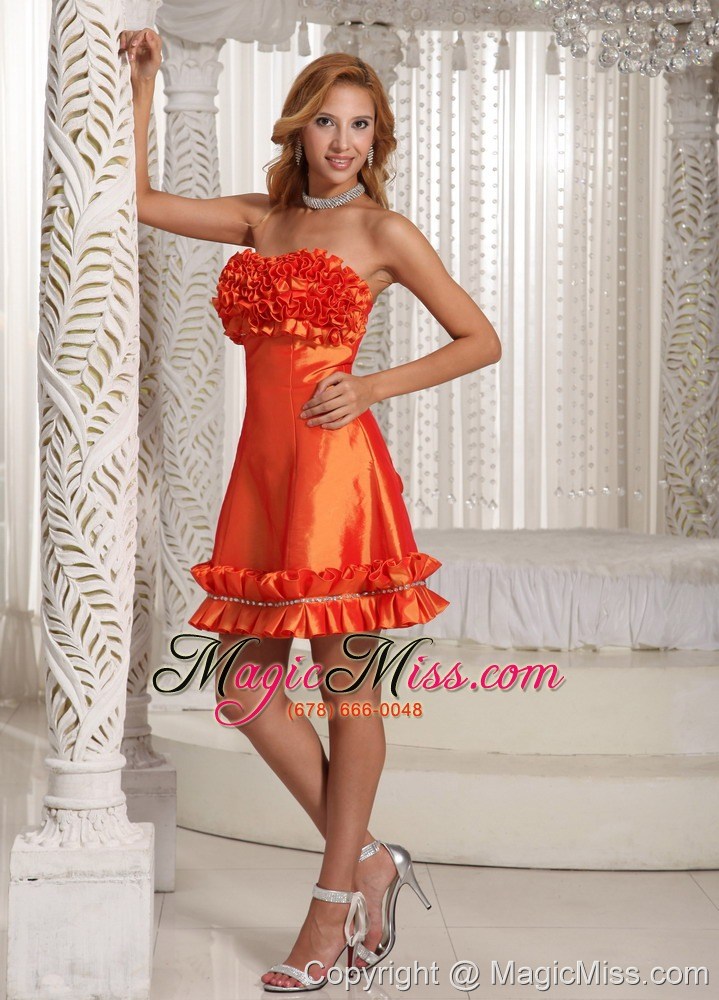 wholesale orange red hand made flowers a-line custom made prom dress with taffeta