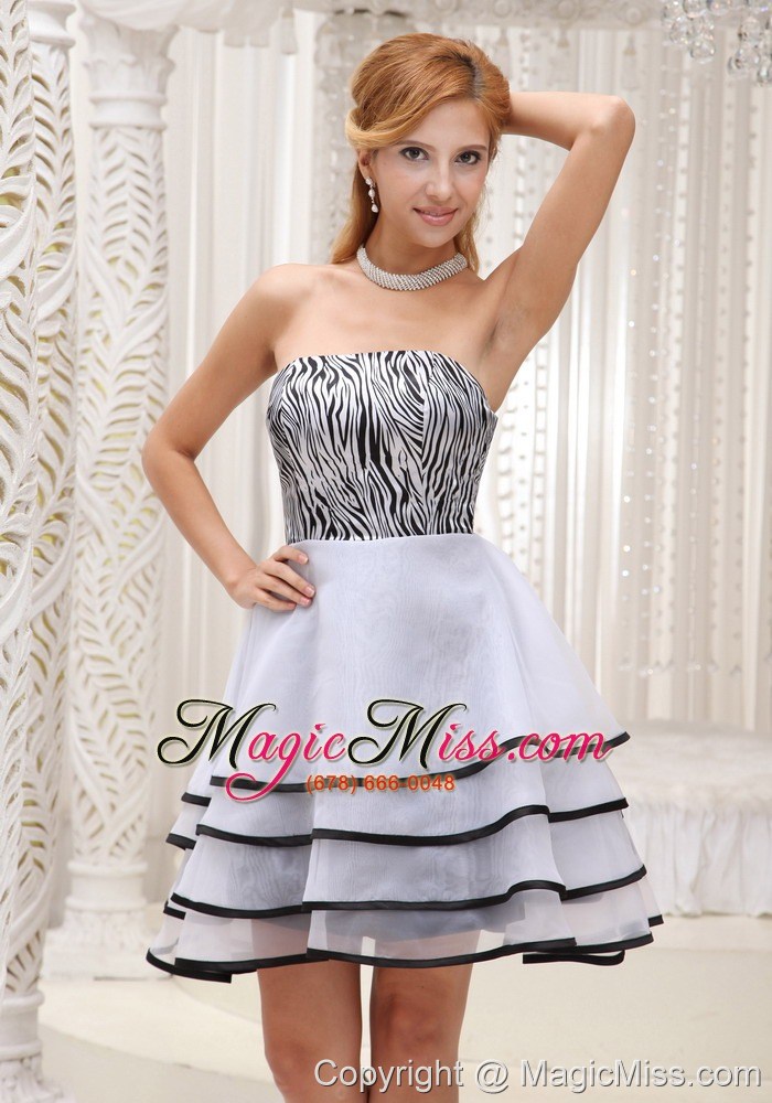 wholesale fashionable grey 2013 prom / homecoming dress with mini-length a-line tiered strapless organza and zebra gown